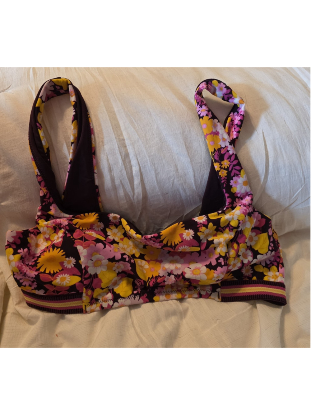 Aerie Floral Scoop Bikini Top Large Retro Boho 1970s Look EUC